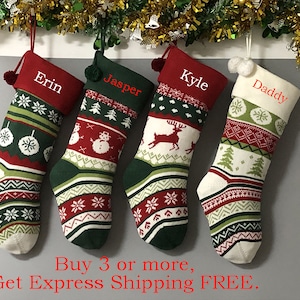 Personalized large knitting stockings monogrammed Christmas stockings holidays Decoration stockings-gift collection bag Christmas ornament image 1