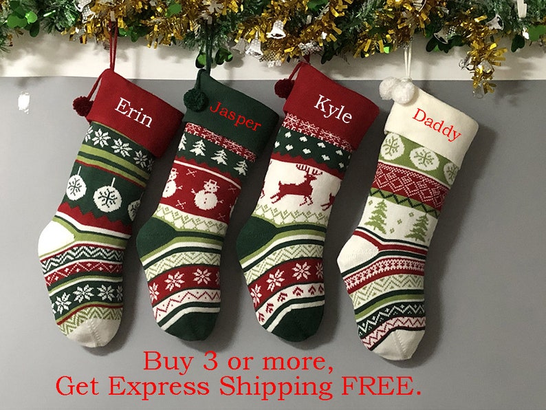 Personalized large knitting stockings monogrammed Christmas stockings holidays Decoration stockings-gift collection bag Christmas ornament image 1