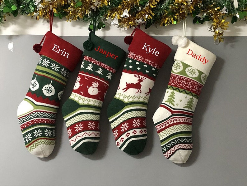 Personalized large knitting stockings monogrammed Christmas stockings holidays Decoration stockings-gift collection bag Christmas ornament image 2