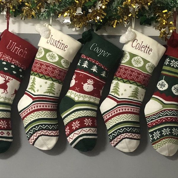 Medias navideñas personalizadas con monograma de punto grande, decoración navideña, medias tradicionales, bolsa de colección de regalos, adorno navideño