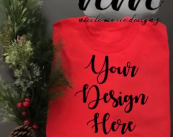 Download Free Red TShirt Mockup, Red TShirt Flat Lay Display, Red TShirt Christmas Mockup, Apparel Display, Vinyl Business Xmas Realistic Mockup PSD Template