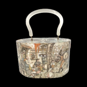 Vintage 1970’s Antón Pieck decoupage collectible art purse oval shape