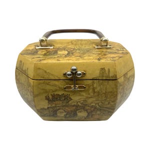 Charming Vintage Large Vanity Box Purse Anton Pieck Scenic Art 8.5” W x 6” D x 5.5” H