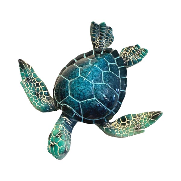 Art mural décoratif tortue de mer, sculpture murale tortue de mer (bleu 5 1/2 po.)