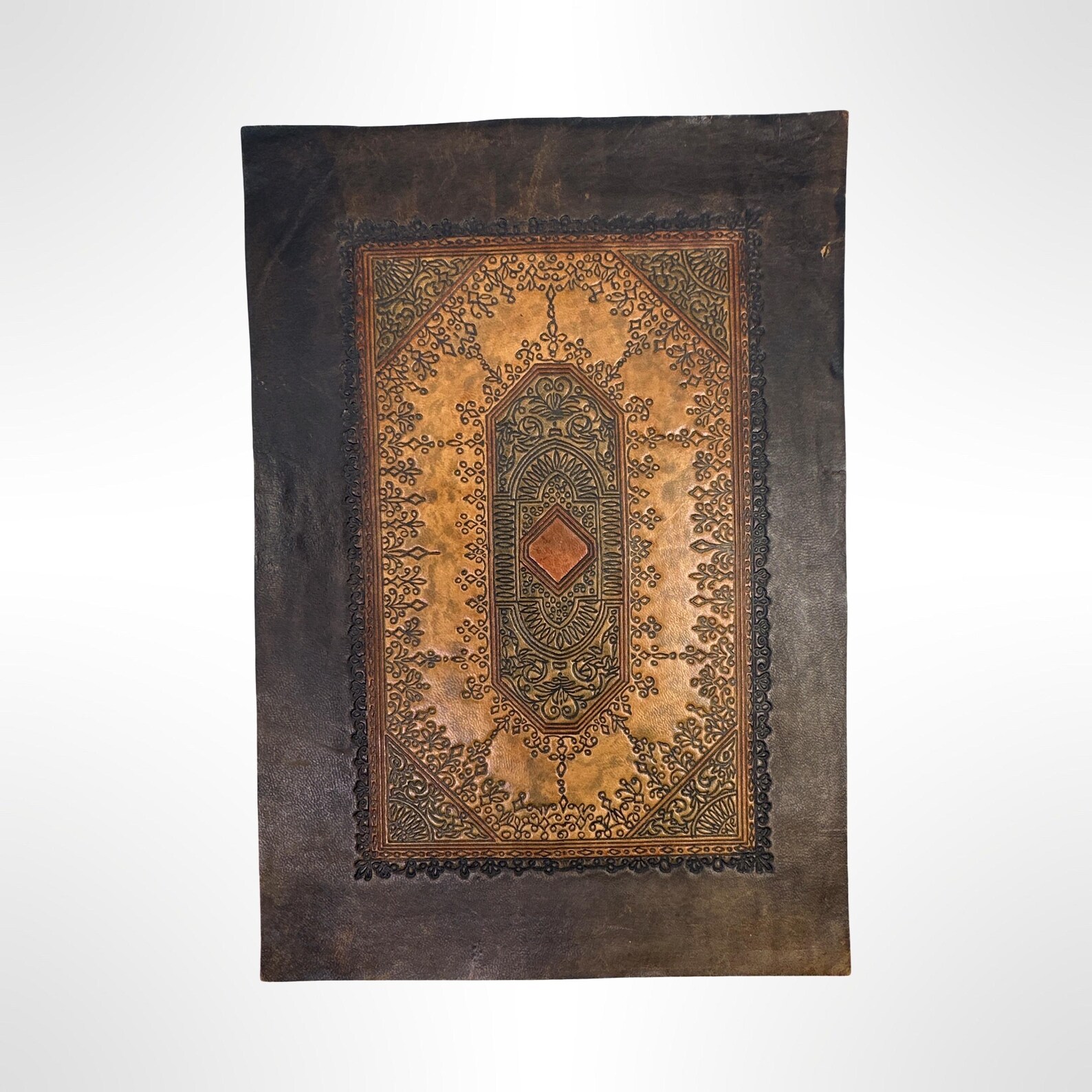 Leather Pattern Inlay Antique Italian Leather Panel — Handcrafted Decorative Inlay or ...