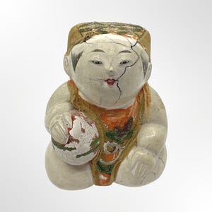 Rare Vintage Asian Doll with Cracked Glaze 3” H x 3.5” W Mysterious Age & Style Collectible Figurine
