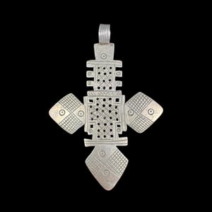Large Antique Ethiopian Silver Metal Cross Pendant Only. Unisex.