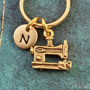 Sewing Machine Keychain SMALL Sewing Keychain Sewing Gift Personalized Initial Keychain Sewing Keyring Charm Keychain Pendant Keychain