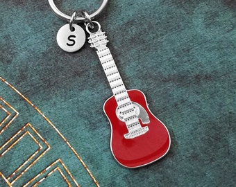 Guitar Keychain SMALL Red Guitar Keyring Charm Keychain Guitarist Keychain Musician Keychain Boyfriend Keychain Music Keychain Rocker Gift
