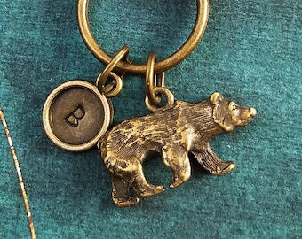 Bear Keychain SMALL Brown Bear Keyring Personalized Keychain Initial Keychain Boyfriend Keychain Bronze Keychain Charm Keychain Pendant Gift