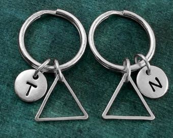 Triangle Keychain SET of 2 SMALL Triangle Keyrings Geometric Keychain Personalized Keychain Initial Keychain Monogram Best Friends Keychain