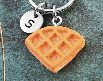 Waffle Keychain SMALL Waffle Keyring Waffle Gift Personalized Initial Keychain Waffle Charm Keychain Waffle Pendant Keychain Breakfast Gift