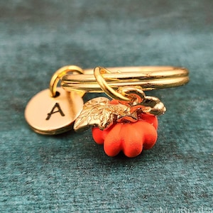 Pumpkin Keychain VERY SMALL Orange Pumpkin Keyring Halloween Keychain Autumn Personalized Keychain Initial Charm Pumpkin Gift Jack-o-Lantern