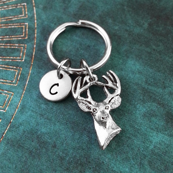 Silver Deer Keychain SMALL Silver Deer Keyring Custom Keyring Personalized Hunting Jewelry Stag Keychain Stag Gift Hunting Gift Hunter Gift