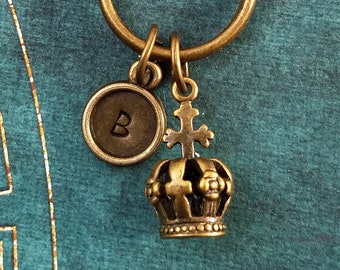 Crown Keychain VERY SMALL Bronze Crown Keyring Queen Keychain Queen Keyring Personalized Keychain Initial Keychain Bridesmaid Keychain Gift