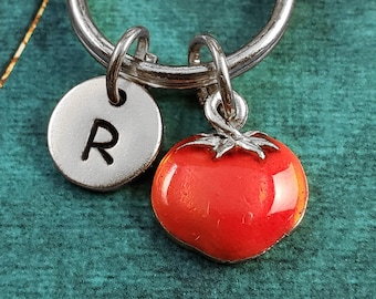 Tomato Keychain SMALL Red Tomato Pendant Charm Keychain Gardening Gift for Her Vegetable Keychain Personalized Initial Engraved Monogram