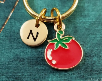 Tomato Keychain SMALL Red Tomato Pendant Charm Keychain Gardening Gift for Her Vegetable Keychain Personalized Initial Engraved Monogram