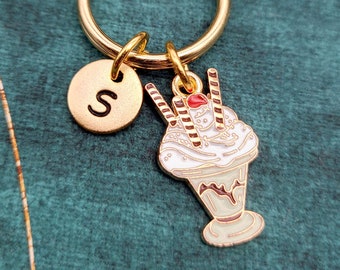 Ice Cream Sundae Keychain SMALL Vanilla Ice Cream Keyring Personalized Initial Keychain Ice Cream Charm Keychain Ice Cream Pendant Food Gift