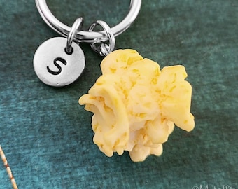 Popcorn Keychain SMALL Buttered Popcorn Keyring Personalized Initial Keychain Popcorn Charm Keychain Popcorn Pendant Keychain Food Keyring