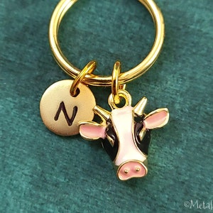 Cow Keychain SMALL Cow Keyring Cow Pendant Keychain Engraved Initial Keychain Animal Keychain Farm Cow Charm Keychain Personalized Gift