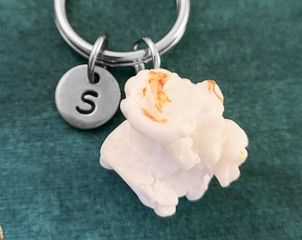 Popcorn Keychain SMALL Popcorn Keyring Personalized Initial Keychain Popcorn Charm Keychain Popcorn Pendant Keychain Food Keyring Movie Gift