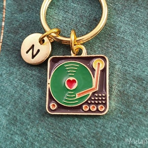 Turntable Keychain SMALL Vinyl Record Keychain DJ Gift Record Player Keychain Personalized Initial Keychain Music Keychain Musician Keychain