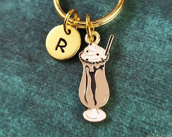 Chocolate Milkshake Keychain SMALL Ice Cream Sundae Charm Java Mocha Latte Frappe Iced Coffee Keychain Personalized Initial Monogram Gift