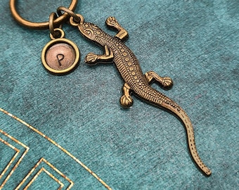 Lizard Keychain SMALL Bronze Lizard Keyring Lizard Pendant Keychain Animal Keychain Charm Keychain Personalized Keychain Initial Keychain