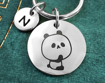 Panda Keychain SMALL Panda Keyring Panda Pendant Keychain Engraved Initial Keychain Animal Keychain Panda Charm Keychain Personalized Gift