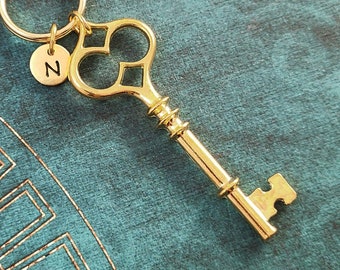 Key Keychain SMALL Skeleton Key Charm Keychain Steampunk Keychain Key Pendant Keychain Initial Keychain Personalized Keychain Victorian Key