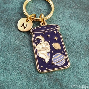 Astronaut Keychain SMALL Space Jar Keychain Cosmic Keychain Space Keychain Jar of Stars Keyring Saturn Keychain Personalized Initial Gift