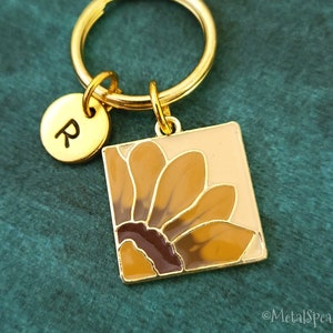 Sunflower Keychain SMALL Sunflower Keyring Flower Keychain Sunflower Pendant Keychain Initial Keychain Charm Keychain Personalized Gift