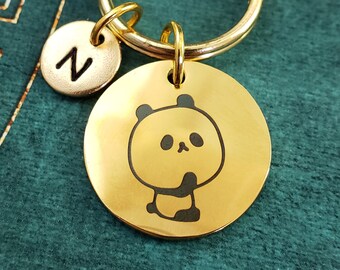 Panda Keychain SMALL Panda Keyring Panda Pendant Keychain Engraved Initial Keychain Animal Keychain Panda Charm Keychain Personalized Gift