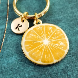 Lemon Keychain SMALL Lemon Keyring Food Keychain Lemon Slice Fruit Pendant Keychain Letter Keychain Initial Charm Keychain Personalized Gift