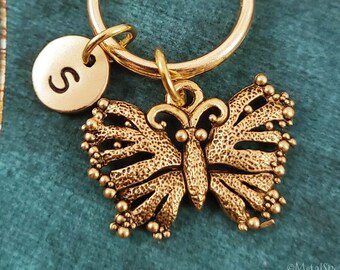 Butterfly Keychain SMALL Butterfly Keyring Butterfly Pendant Keychain Engraved Initial Boho Butterfly Charm Keychain Personalized Gift