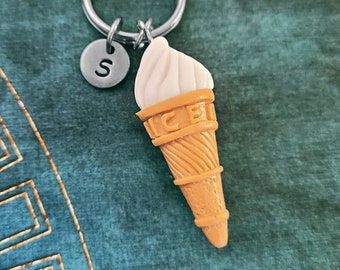 Ice Cream Keychain SMALL Vanilla Ice Cream Cone Keyring Personalized Initial Keychain Ice Cream Charm Keychain Ice Cream Pendant Food Gift