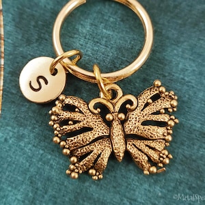 Butterfly Keychain SMALL Butterfly Keyring Butterfly Pendant Keychain Engraved Initial Boho Butterfly Charm Keychain Personalized Gift