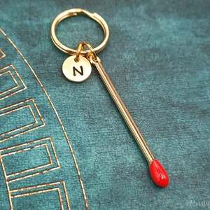 Match Keychain SMALL Match Keyring Matchstick Keychain Match Stick Keychain Match Pendant Keychain Personalized Initial Fire Charm Keychain