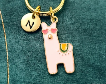 Llama Keychain SMALL Llama Keyring Llama Pendant Keychain Engraved Initial Keychain Boho Keychain Llama Charm Keychain Personalized Gift