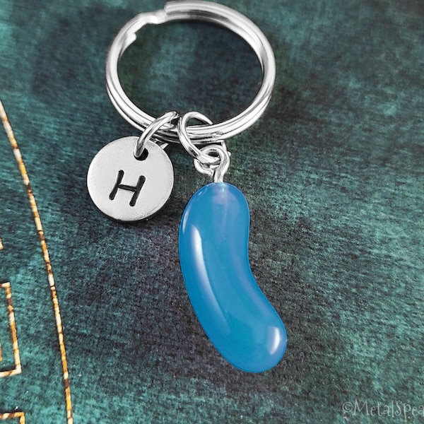 Jelly Bean Keychain SMALL Blue Jelly Bean Keyring Candy Keychain Easter Keychain Jellybean Pendant Keychain Personalized Initial Gift