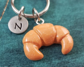 Crescent Roll Keychain SMALL Bread Pendant Baker Keychain Croissant Charm Keychain Baking Gift Personalized Initial Custom Engraved Monogram