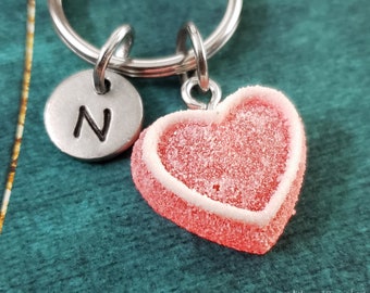 Candy Heart Keychain SMALL Pink Sugar Heart Charm Custom Keyring Personalized Initial Keychain Valentine's Day Gift for Her Monogram Pendant
