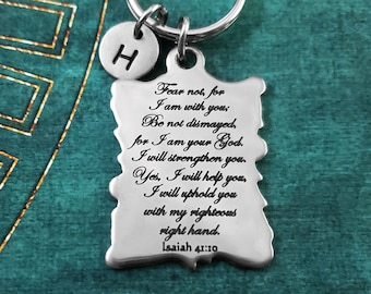 Isaiah 41:10 Keychain VERY SMALL Fear Not Keychain Christian Keychain Motivational Bible Scripture Strength Keychain Initial Charm Gift
