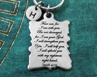 Isaiah 41:10 Keychain VERY SMALL Fear Not Keychain Christian Keychain Motivational Bible Scripture Strength Keychain Initial Charm Gift