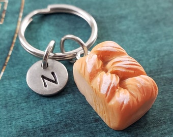 Bread Keychain SMALL Braided Loaf of Bread Pendant Challah Baker Charm Keychain Baking Gift Personalized Initial Custom Engraved Monogram