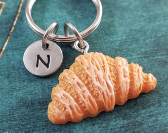 Croissant Keychain SMALL Bread Pendant France Keychain French Food Charm Keychain Baking Gift Personalized Initial Custom Engraved Monogram