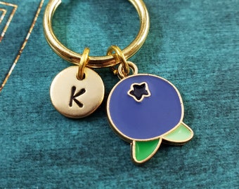 Blueberry Keychain SMALL Blueberry Pendant Keyring Fruit Charm Custom Gift for Her Under 30 Personalized Initial Engraved Monogram Letter