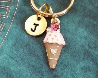 Ice Cream Keychain VERY SMALL Ice Cream Keyring Gold Ice Cream Cone Keychain Personalized Keychain Food Keychain Girlfriend Keychain