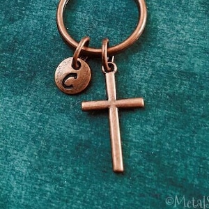 Cross Keychain VERY SMALL Cross Keyring Christian Keychain Copper Cross Charm Boyfriend Keychain Father&#39;s Day Keychain Pastor Gift Christmas