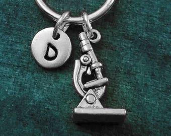 Microscope Keychain VERY SMALL Microscope Keyring Scientist Keychain Science Keychain Nerd Gift Pendant Personalized Keychain Initial Charm